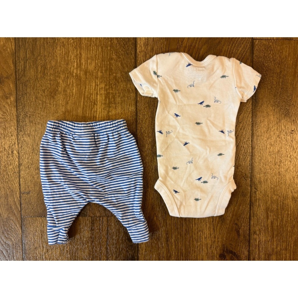 Carters Preemie Baby Boy Outfit Bodysuit Pants 2 Piece Reborn Doll Stripe Dinos - Picture 3 of 8